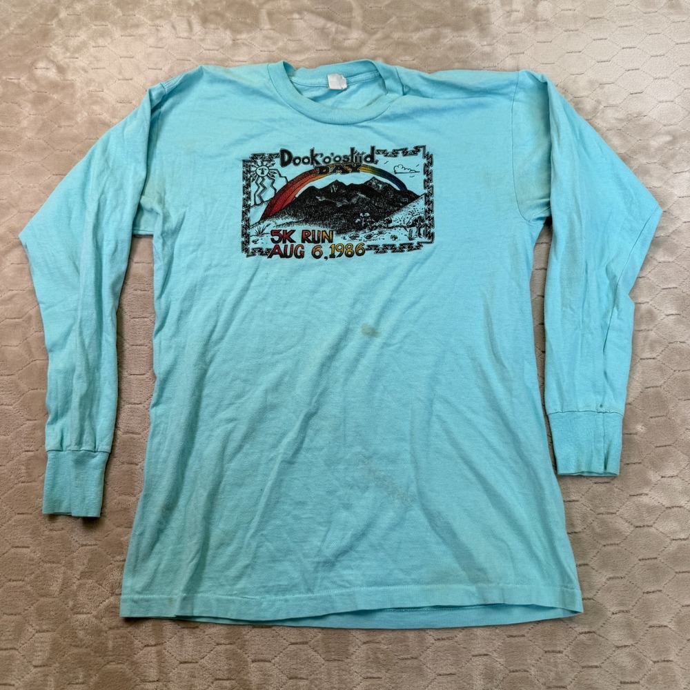VTG 1986 Healthknit 5k Run Long Sleeve Shirt Sz Lg San Francisco Peaks AZ STAINS